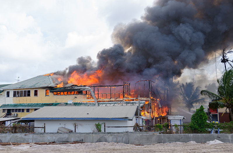 The massive blaze gutted a section of the building that housed the police force’s barracks, the Office of Professional Responsibility and the construction unit at Eve Leary
(Delano Williams photos)