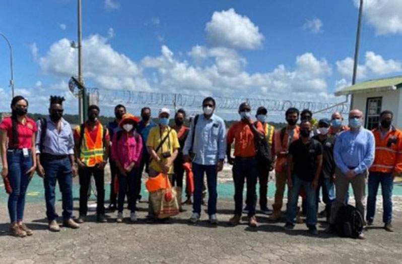 Group photograph of governments’ and consultancy representatives at Guyana/Suriname Ferry Service Terminal in Moleson Creek (DPI photo)