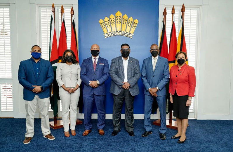 President Dr. Irfaan Ali with officials of the United States of America National Bar Association on Wednesday at State House, Georgetown (Office of the President photo)