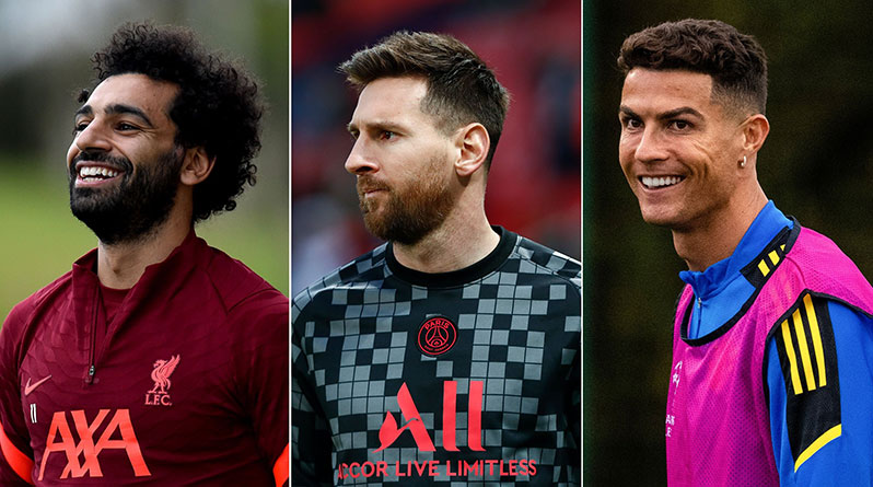 From left: Mohamed Salah , Lionel Messi and Cristiano Ronaldo