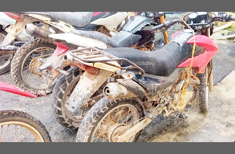 Three of the motorcycles seized by police