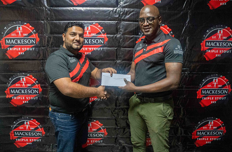 Guyana Breweries Incorporated Country Manager Kelvin Singh (left) and Rawle Toney, 3X3 Classic’s organiser, following their announcement of partnership for the February 19-20, 2022 event