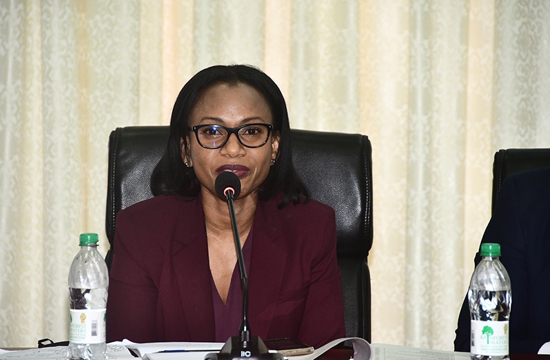 Minister of Tourism, Industry and Commerce, Oneidge Walrond at the press conference on Thursday which was held at the Arthur Chung Conference Centre, Liliendaal, Greater Georgetown (Adrian Narine photo)