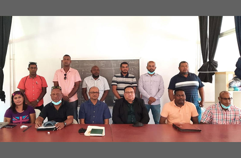 The newly elected executive members of the Essequibo Cricket Board ( ECB president, Deleep Singh is at centre)