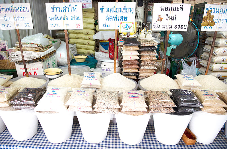 Rice for sale at a market in Bangkok (FAO photo)