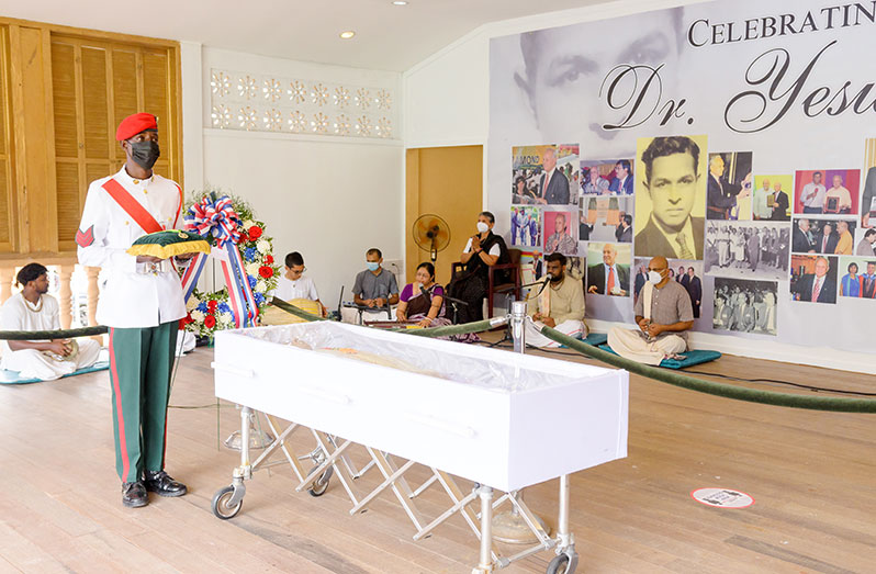 Many people were able to pay their last respects to renowned Guyanese businessman Dr. Yesu Persaud at a funeral service at the Indian Monument Gardens in Georgetown (Delano Williams photo)