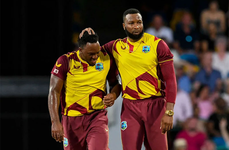 Kieron Pollard laughed off talks of a rift between him and Odean Smith  (Randy Brooks/AFP via Getty Images)