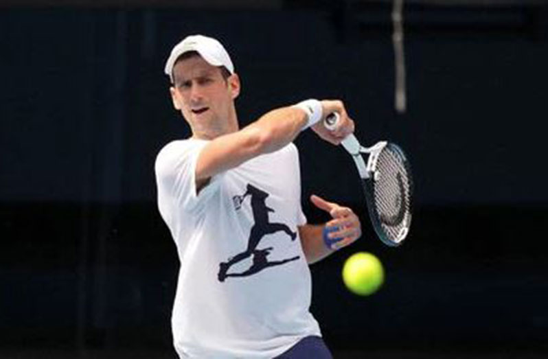 Serbian tennis player Novak Djokovic practises ahead of the Australian Open at Melbourne Park, Australia