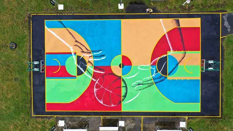 The recently refurbished Burnham basketball court