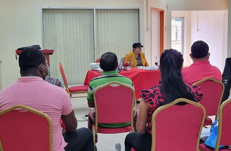 Minister of Parliamentary Affairs and Governance, Gail Teixeira, meets with Toshaos and other community leaders from the titled villages in lower Mazaruni, Region Seven