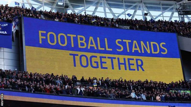 There has been show of support for Ukraine at football matches since Russia launched their invasion of the country last Thursday,