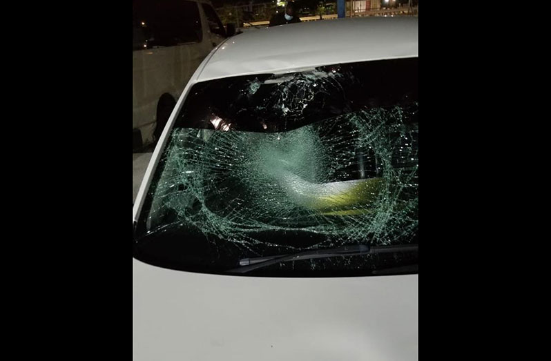 The damaged windscreen of the car involved in the accident