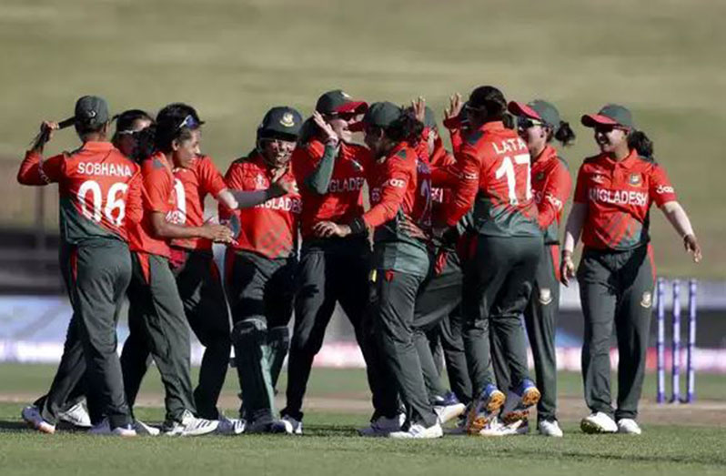 Bangladesh players celebrate their historic win.