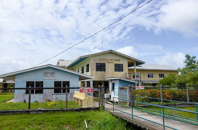 Leguan Secondary School and Leguan Community Library in front (Delano Williams photos)