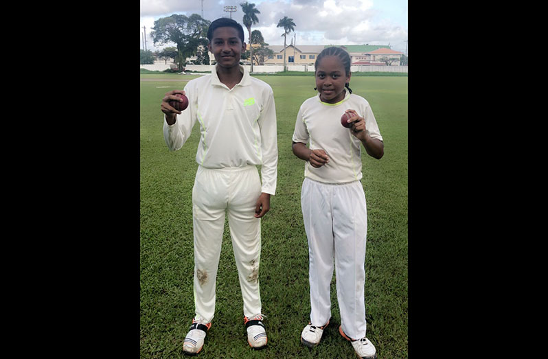 Georgetown U15’s bowling was spearheaded by Danesh Persaud (2-11) (left) and Joshua Charles (2-2)