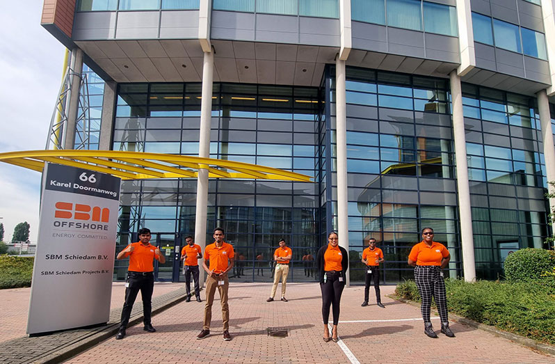 The seven-member team of local graduate engineers who will receive hands-on training to work on the Prosperity FPSO, Guyana's third oil production vessel.