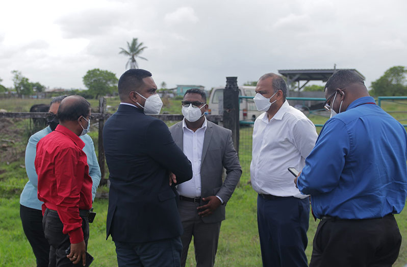 Minister of Health, Dr. Frank Anthony and Minister of Local Government and Regional Development, Nigel Dharamlall with regional officials at the site for the hospital in Region Two