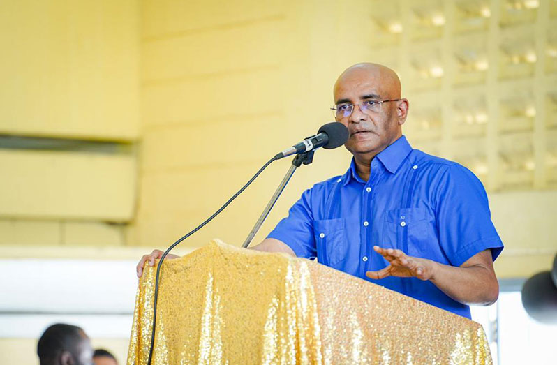 Vice-President, Dr. Bharrat Jagdeo, addressing the gathering at the Anna Regina Multilateral School (DPI photo)