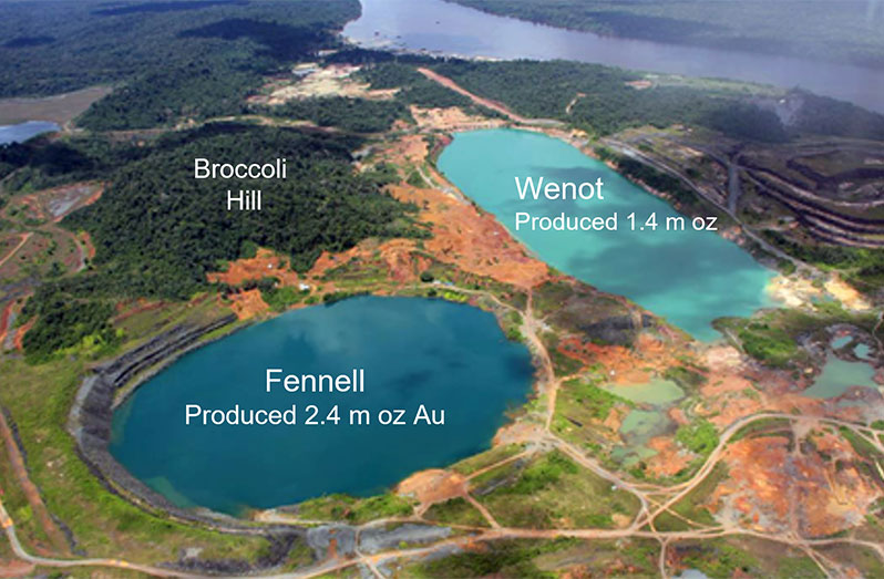 A map showing the various mining sites (Omai photo)