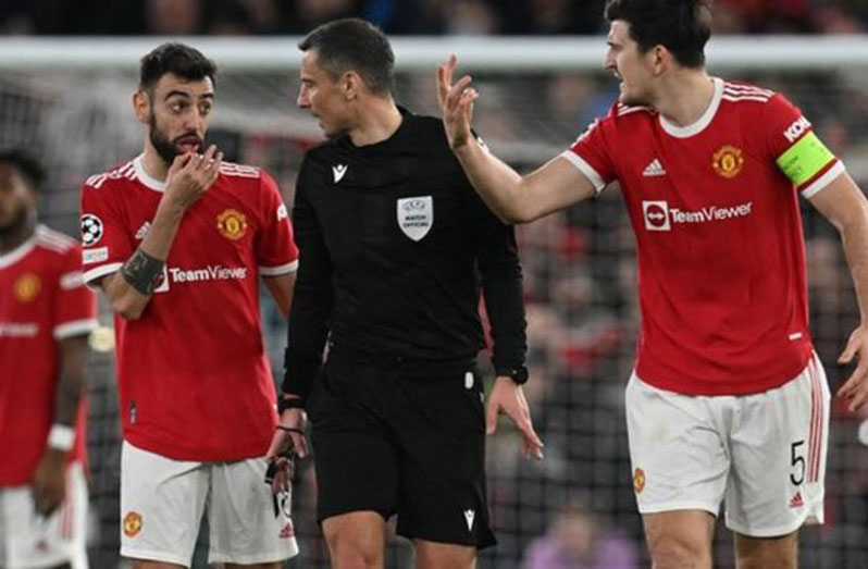 There were protests from the Manchester United players that the referee went to blow his whistle but then didn't in the build-up to the Atletico Madrid goal