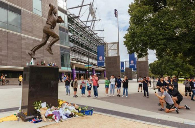 Shane Warne's statue at the Melbourne Cricket Ground has become a site for fans' tributes
