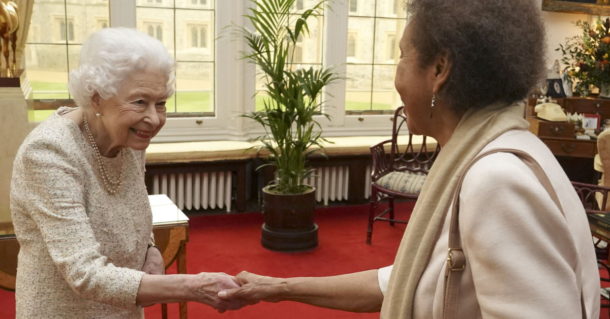 Queen Elizabeth II meets Grace Nichols at Windsor Castle (Photo credited to The Royal Family facebook page).