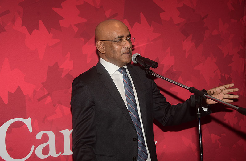 Vice-President, Dr Bharrat Jagdeo speaking at the reception on Tuesday evening (Adrian Narine photo)
