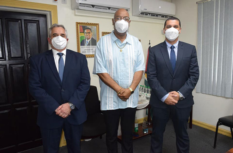 Minister of Public Works, Bishop Juan Edghill (centre) with two aircraft accident investigation regional officers from the International Civil Aviation Organization (ICAO)