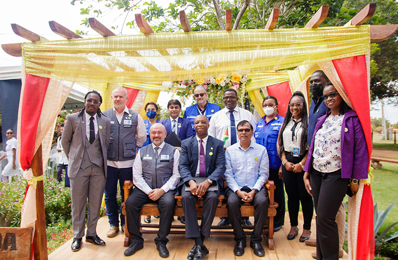 Director-General of the Ministry of Health, Dr. Vishwa Mahadeo (seated right); Secretary of Health Surveillance, representing the Minister of Health of Brazil, Arnaldo Medeiros (seated left); Director of the Department of International Co-operation at the Ministry of Foreign Affairs, Ambassador Forbes July and other officials at the launch of World Vaccination Week in Bonfim, on Wednesday (Aubrey Odle photo)