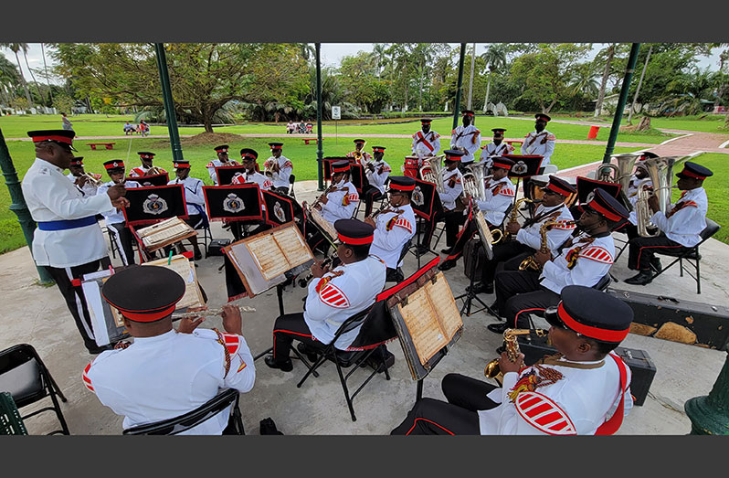 Members of the GPF band performing in the Botanical Gardens