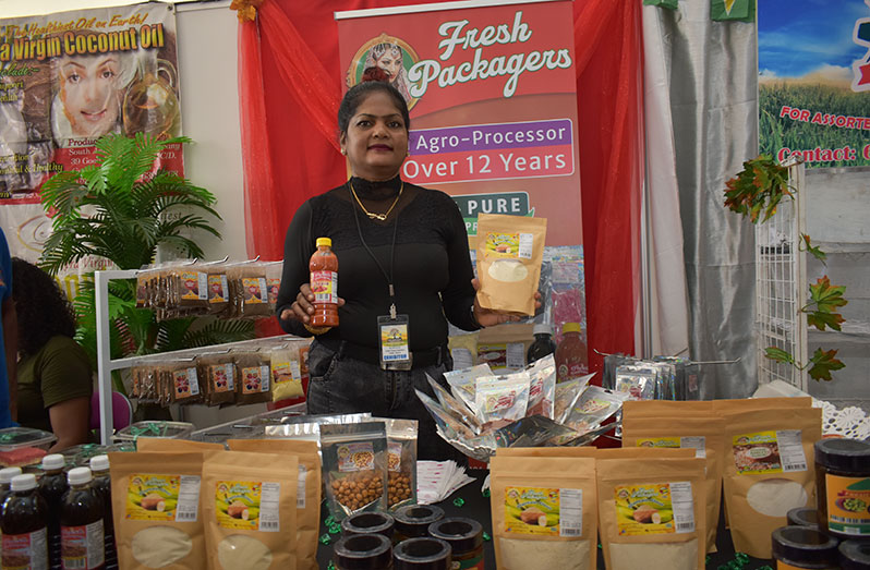 Owner of Fresh Packagers Inc., Sursattie Paul showcasing her products at the Agri-Investment Forum and Expo (Elvin Croker photo)