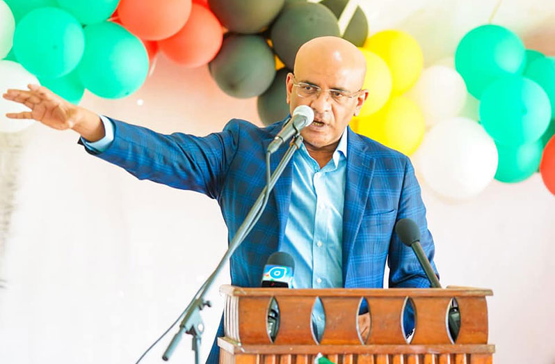 Vice-President, Dr Bharrat Jagdeo addressing the gathering in Region 10 on Saturday (Office of the Vice President photo)