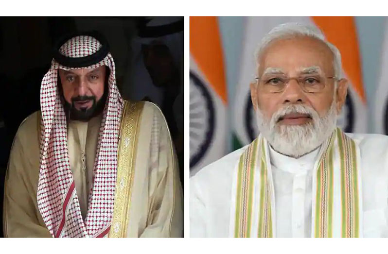 Late UAE President, Sheikh Khalifa Bin Zayed Al Nahyan (left). India’s Prime Minister, Narendra Modi (right)