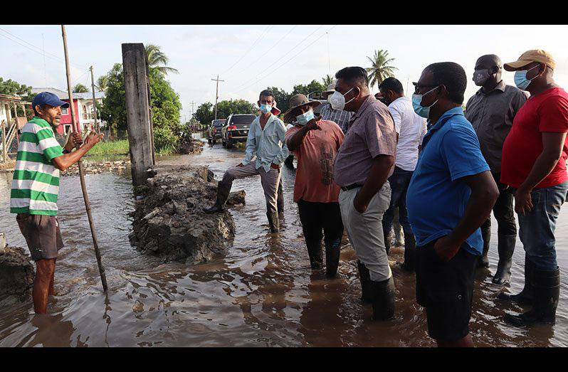 Agriculture Minister Zulfikar Mustapha and other officials assessing the situation in Region Five on Tuesday
