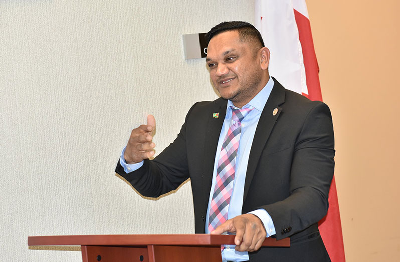 Natural Resources Minister Vickram Bharrat during his address in Canada