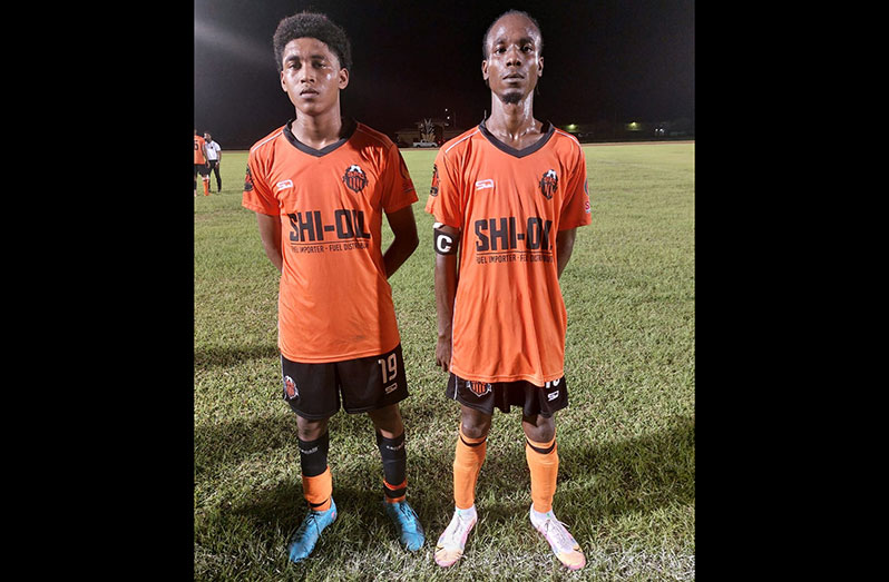 National U17 player Matrim Martin (L), along with Deon Alfred after Slingerz FC 3 – 0 win