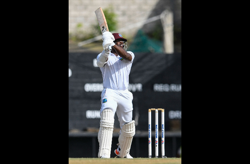 Kyle Mayers goes on the attack during his unbeaten 126 against Bangladesh on Saturday. (Photo courtesy CWI Media)