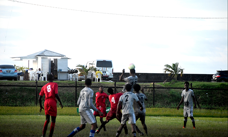The Milo schools football tournament continued on Wednesday despite early morning rains (Adrian Narine Photo)