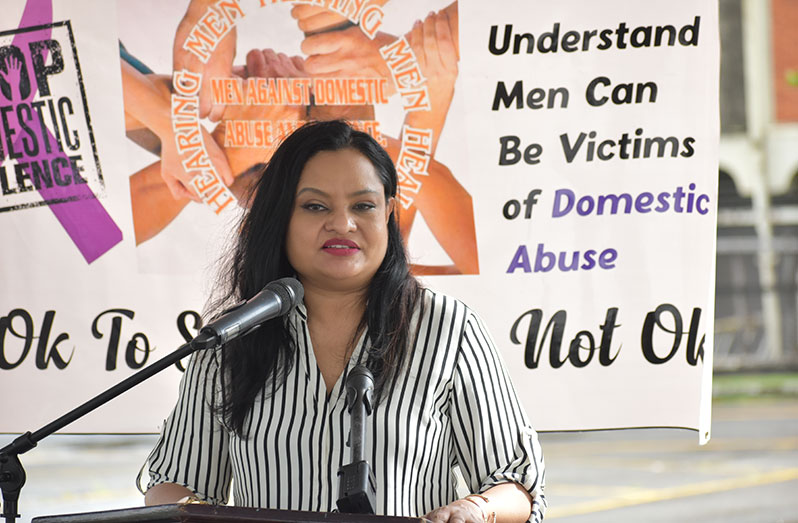 Human Services and Social Security Minister, Dr Vindhya Vasini Persaud, speaks at the event on Sunday (Carl Croker photo)