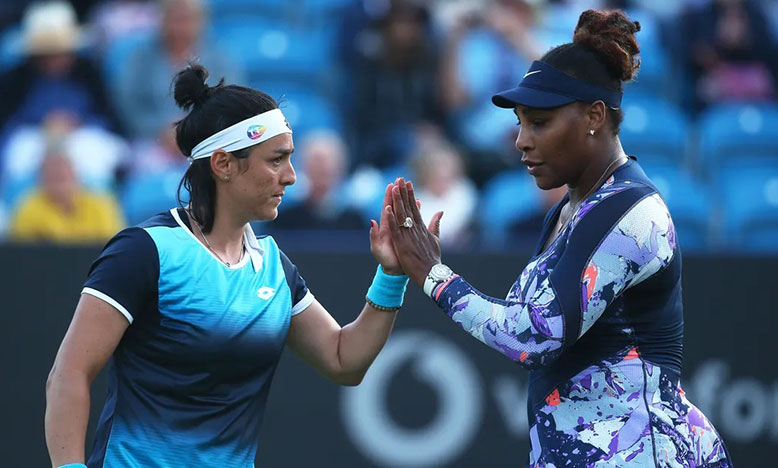 Serena Williams (right) teamed up with Ons Jabeur in her doubles match.