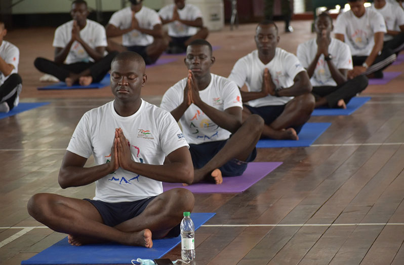 Soldiers during the yoga session on Wednesday (Carl Croker photo)