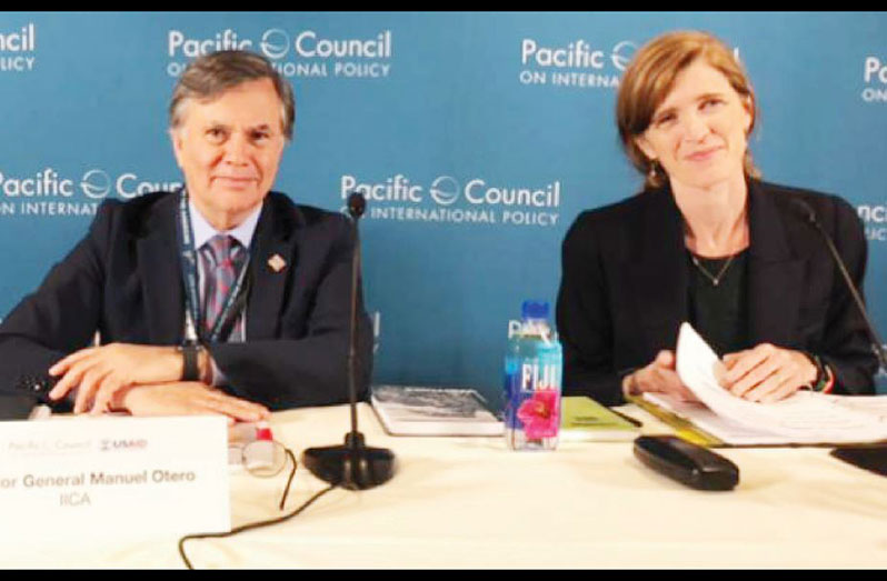 Manuel Otero, Director-General of the IICA, and Samantha Power, Administrator of the United States Agency for International Development (USAID) (IICA photo)