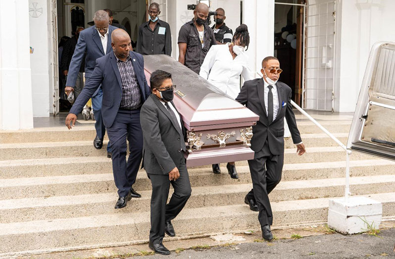 Senior Minister in the Office of the President with Responsibility for Finance, Dr Ashni Singh was one of the pallbearers at the funeral service of the late Esther Cecelia Waveney Rawlins