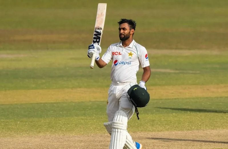 Abdullah Shafique celebrating his second Test century (AFP)