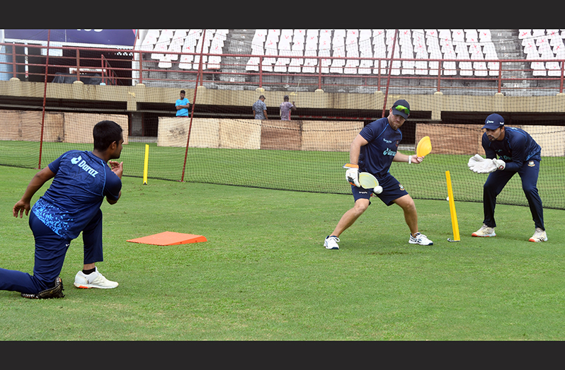 Bangladesh wicket-keeper/batter Nurul Hasan doing some final fine-tuning ahead of today’s battle (Adrian Narine photo)