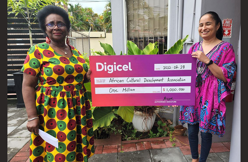 Digicel has been a proud supporter of ACDA’s Emancipation festival for many years. This year is no different for the telecommunications provider. Receiving a cheque from Digicel’s CCO, Simone Pierre, on behalf of ACDA is Gail Napoleon from ACDA's Sisters in Unity and member of the Emancipation Committee (Digicel photo)