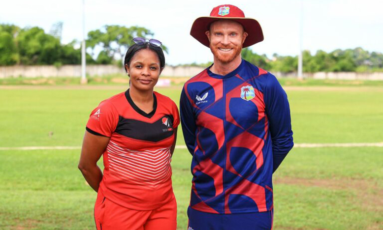 Former West Indies Women captain Merissa Aguilleira (left) with CWI Coach Development Manager Chris Brabazon.