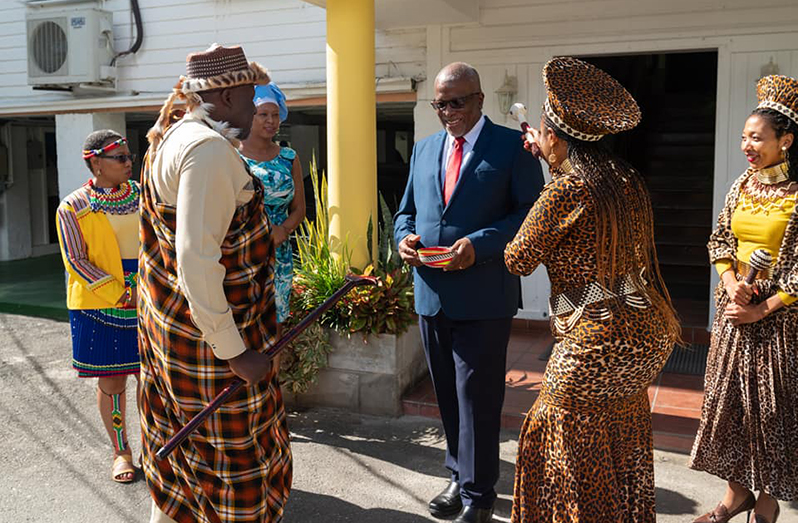 Prime Minister, Brigadier (ret’d), Mark Phillips, receives members of the visiting African Royal Delegation from South Africa and the Kingdom of Lesotho (Office of the Prime Minister photo)