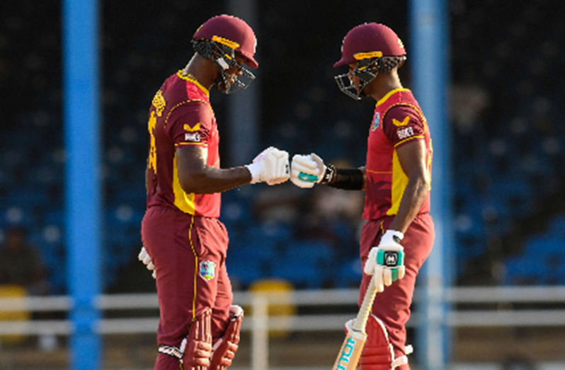Romario Shepherd (left) and Akeal Hosein nearly won the first ODI against India for West Indies on Friday. (Photo courtesy CWI Media)