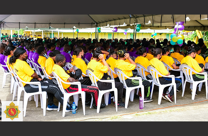 A section of the gathering of youths who are participating in the annual cadet camp hosted by the Guyana National Cadet Corps (GNCC)